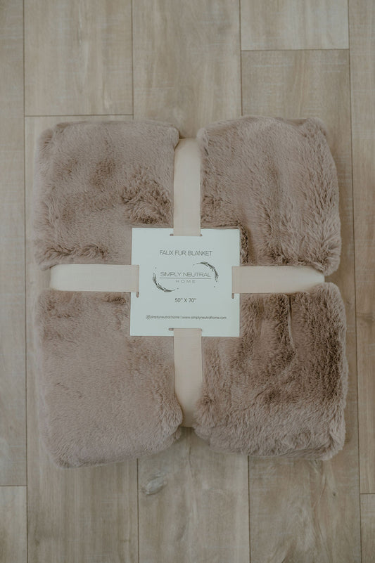 Double Sided Faux Fur Blanket Taupe