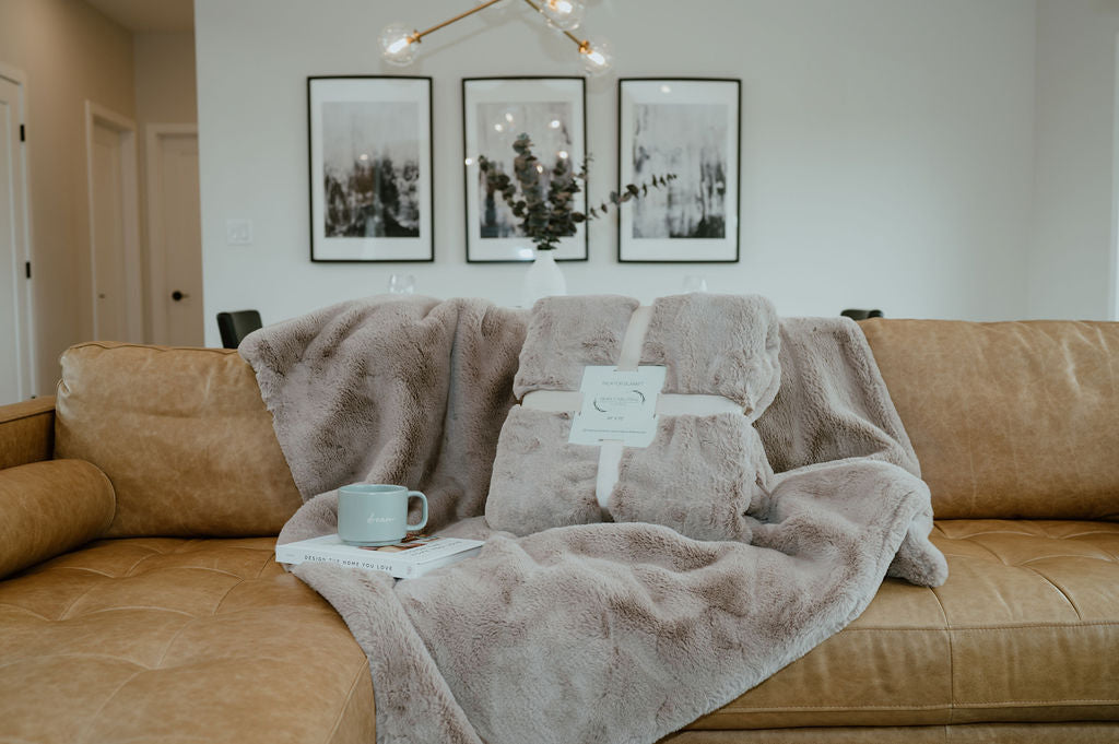 Double Sided Faux Fur Blanket Taupe