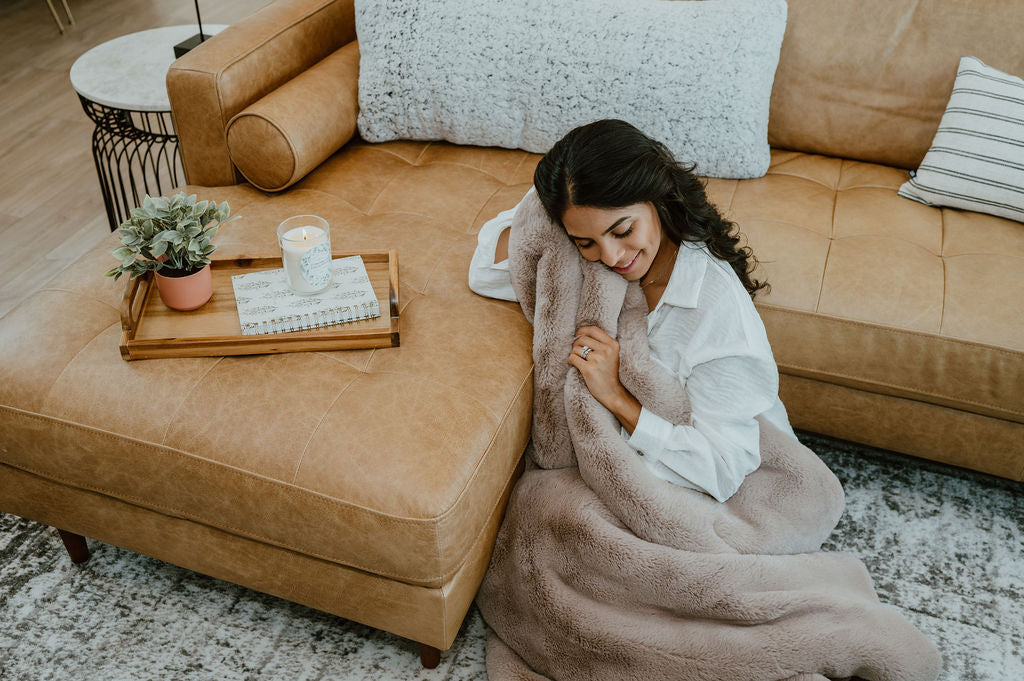 Double Sided Faux Fur Blanket Taupe