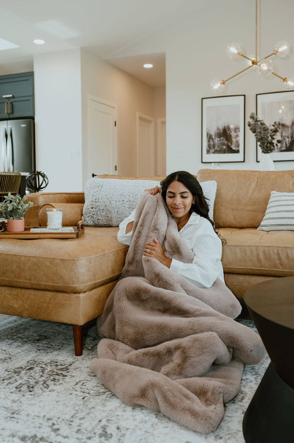 Double Sided Faux Fur Blanket Taupe