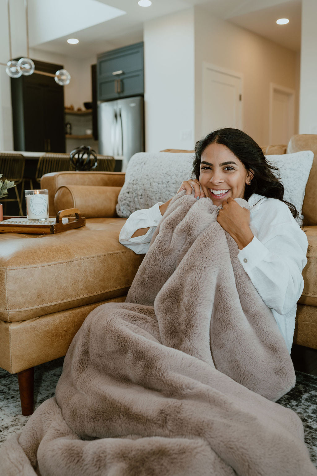 Double Sided Faux Fur Blanket Taupe