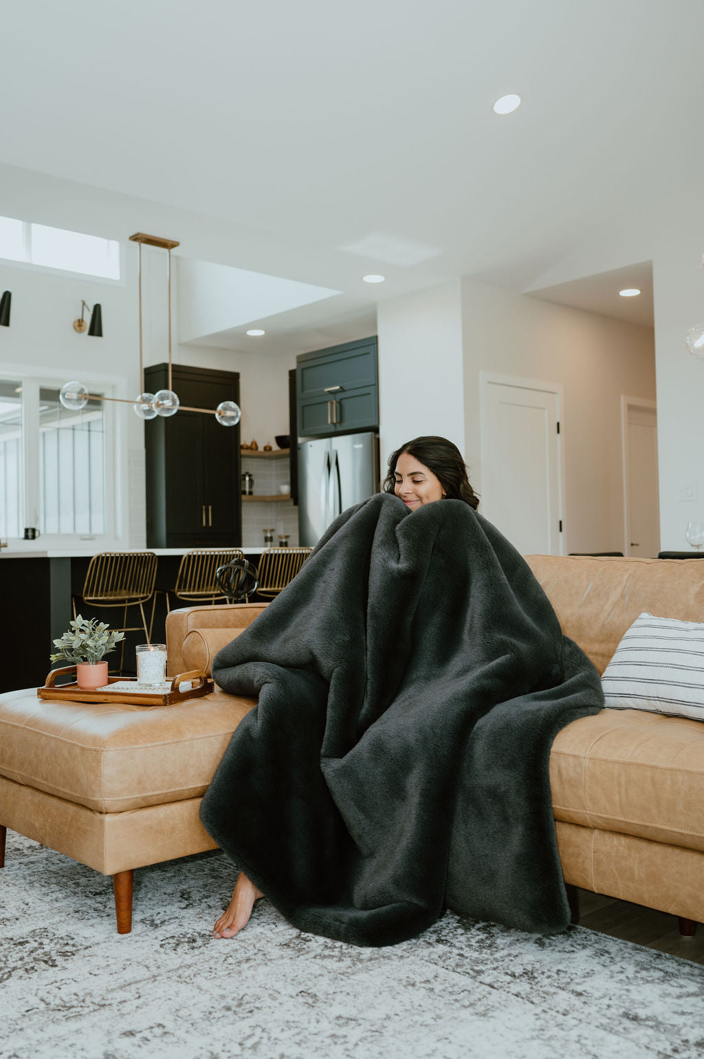 Double Sided Faux Fur Blanket Black Simply Neutral Home