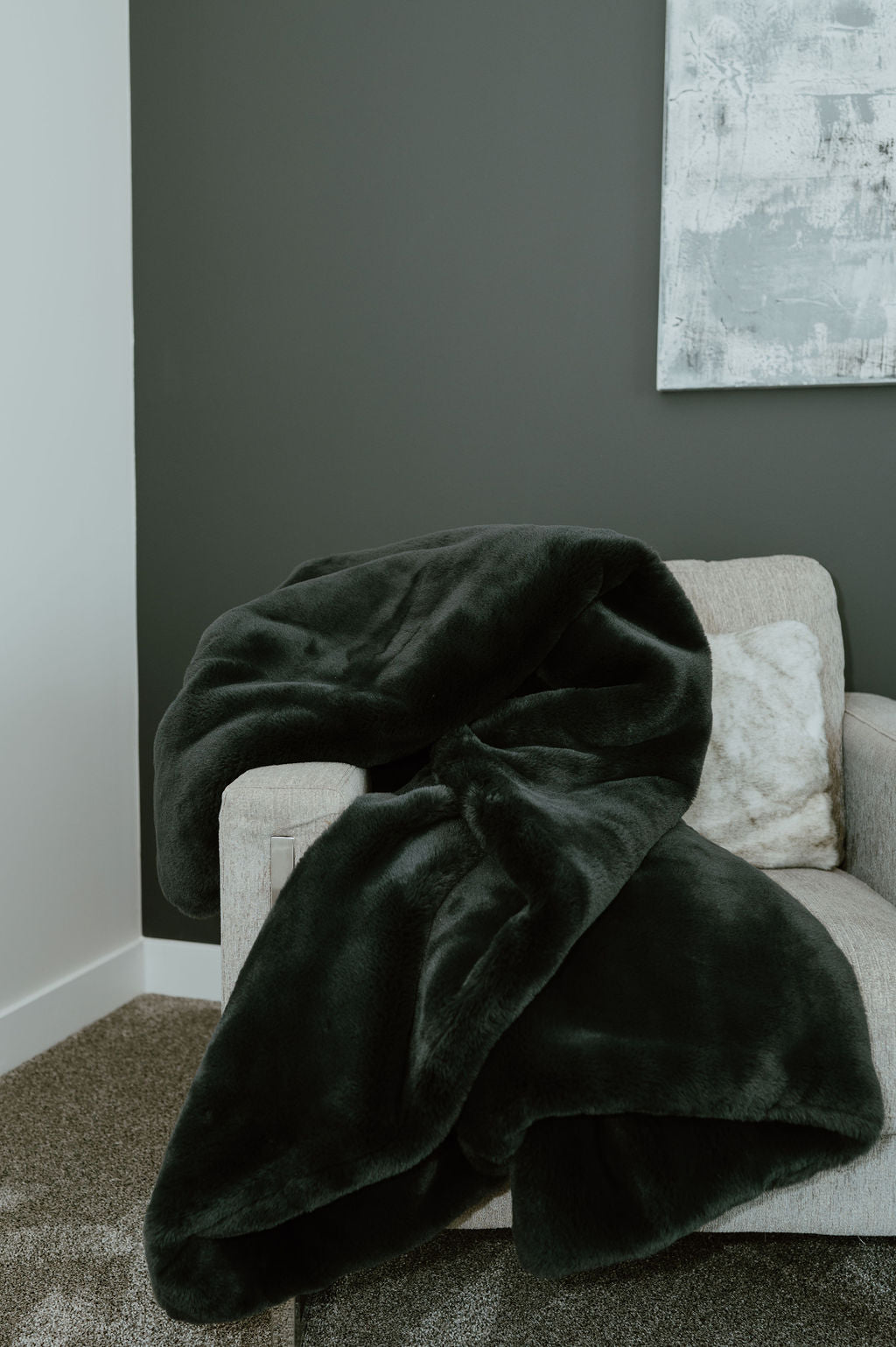 Dark green fur throw hot sale